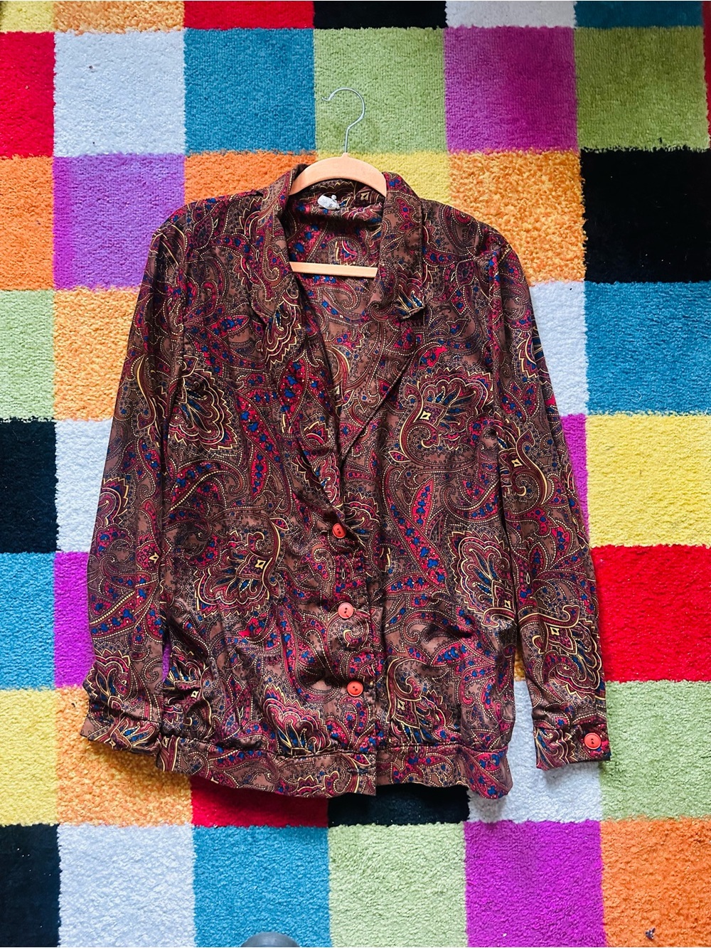 Vintage Paisley Button-Front Jacket in Brown & Red